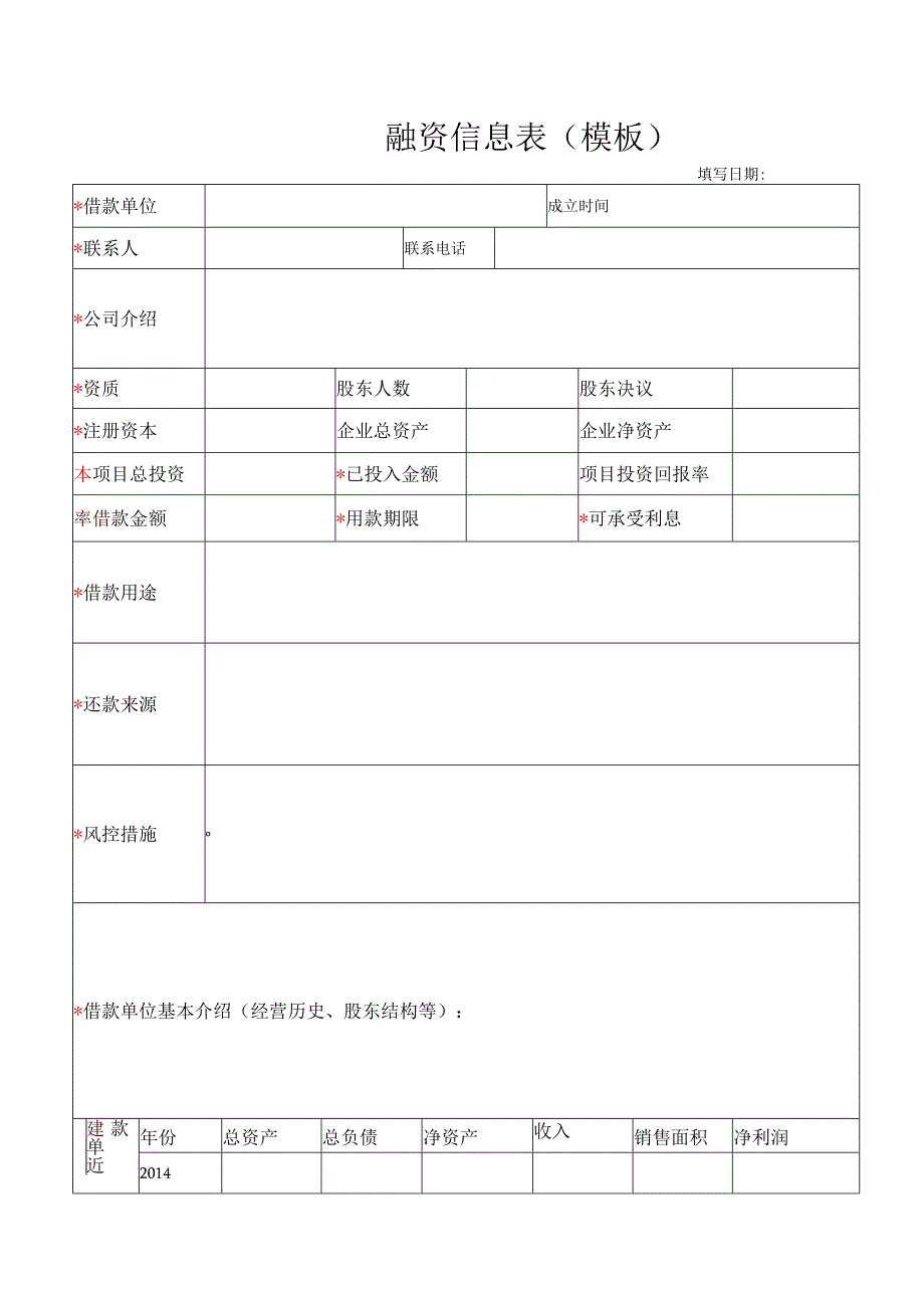 某机构项目融资信息表模板.docx_第1页