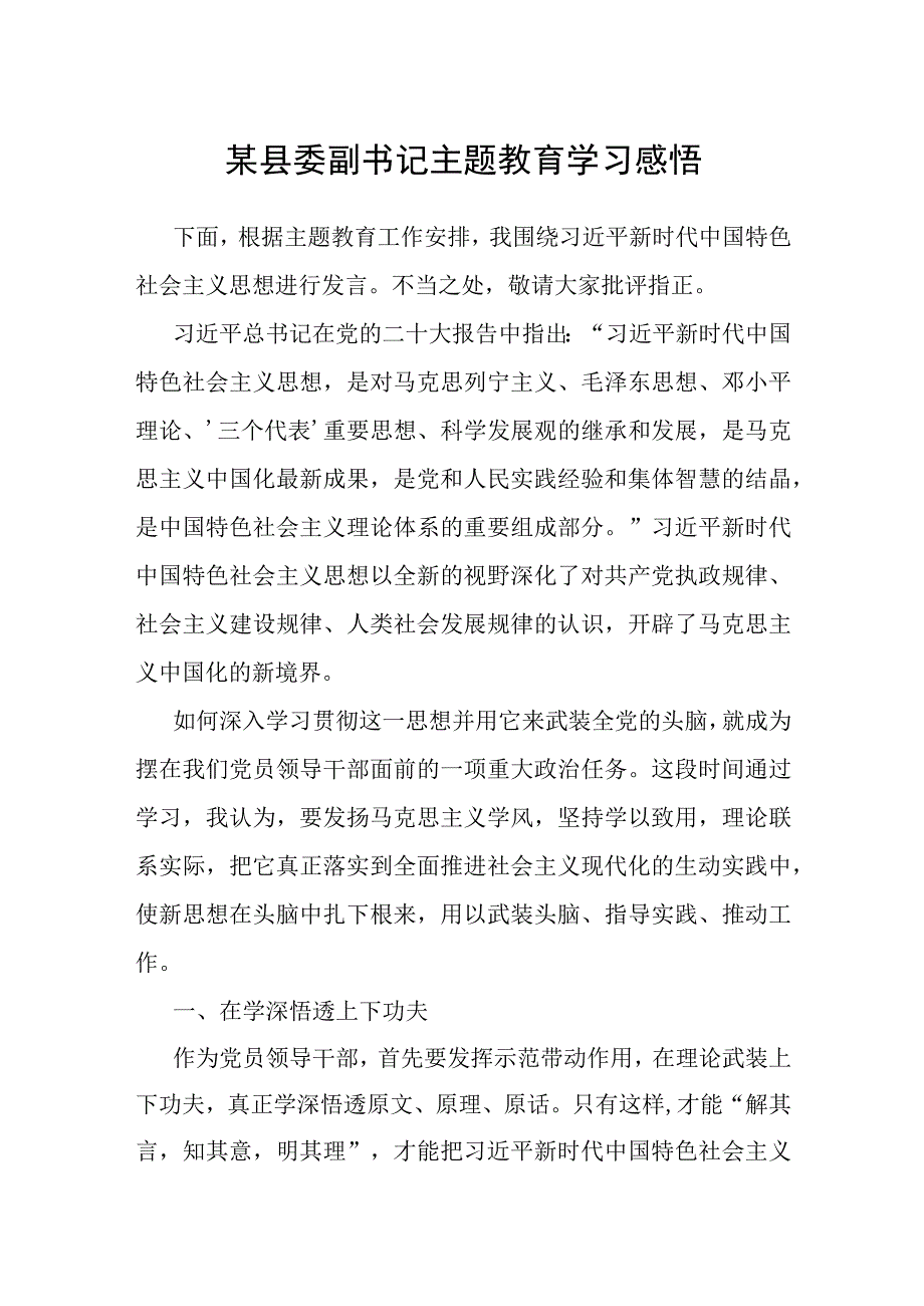 某县委副书记主题教育学习感悟.docx_第1页