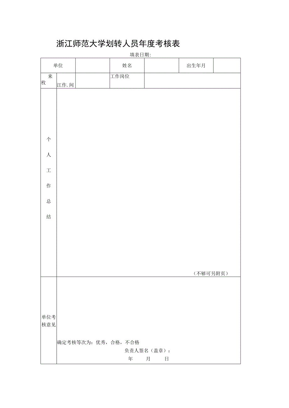 浙江师范大学划转人员年度考核表.docx_第1页