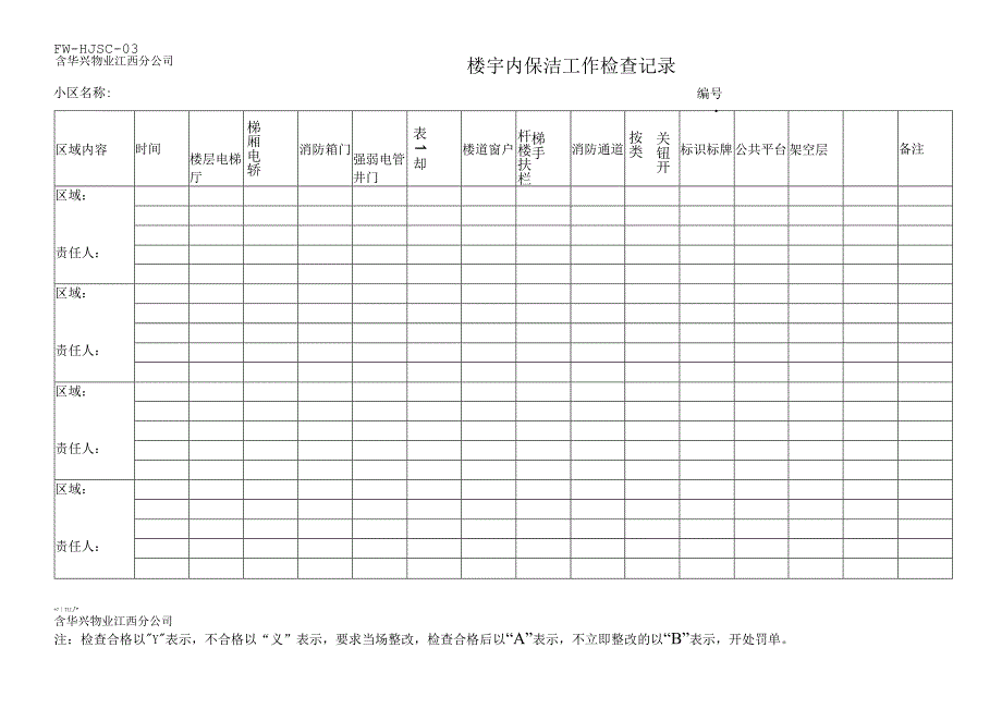 楼宇内保洁工作检查记录表（物业管理）.docx_第1页