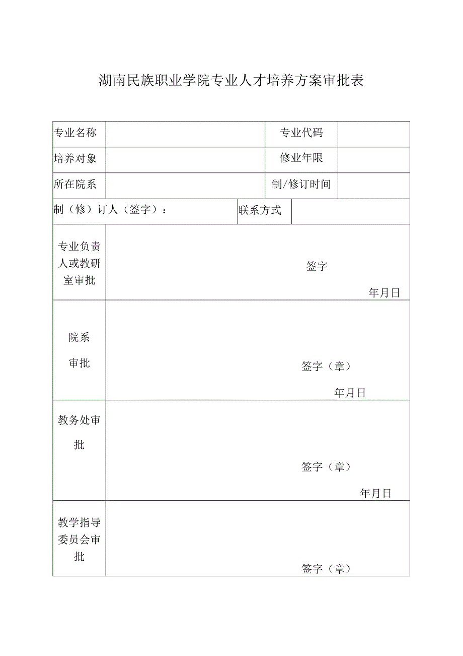 湖南民族职业学院专业人才培养方案审批表.docx_第1页