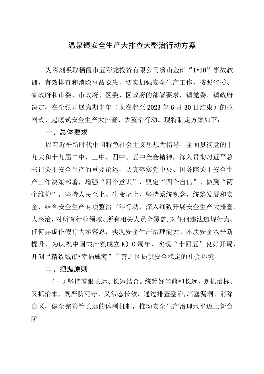 温泉镇安全生产大排查大整治行动方案.docx_第1页