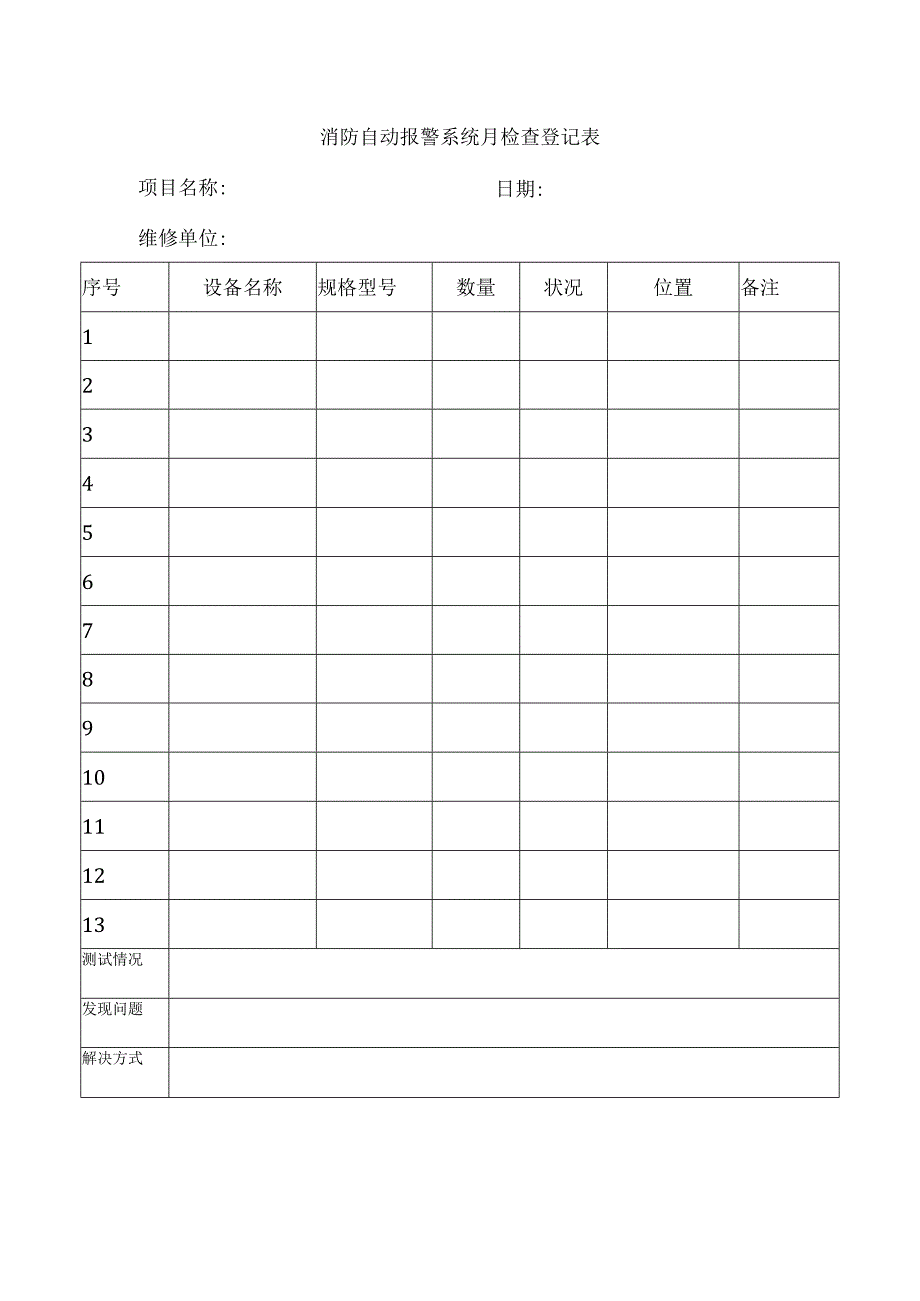 消防自动报警系统月检查登记表.docx_第1页