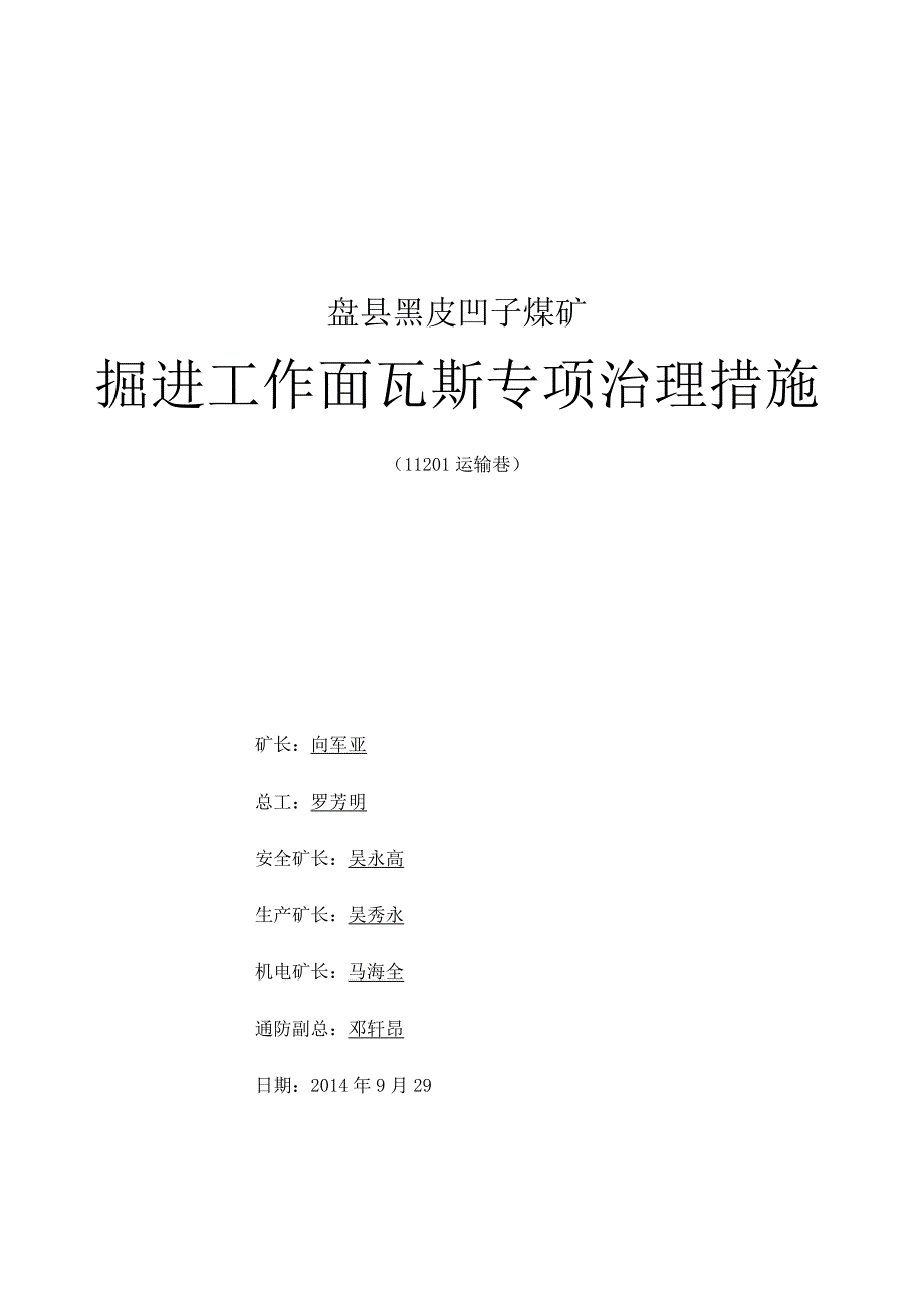 煤矿 掘进工作面瓦斯专项治理措施.docx_第1页