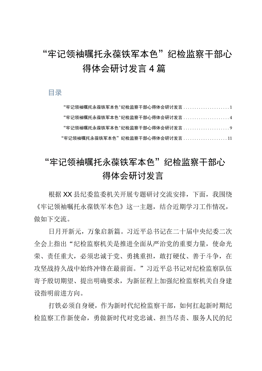 牢记领袖嘱托永葆铁军本色纪检监察干部心得体会研讨发言4篇.docx_第1页