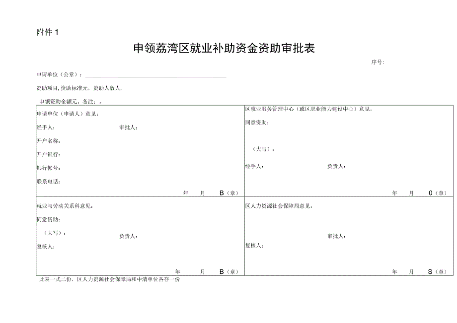 申领荔湾区就业补助资金资助审批表.docx_第1页