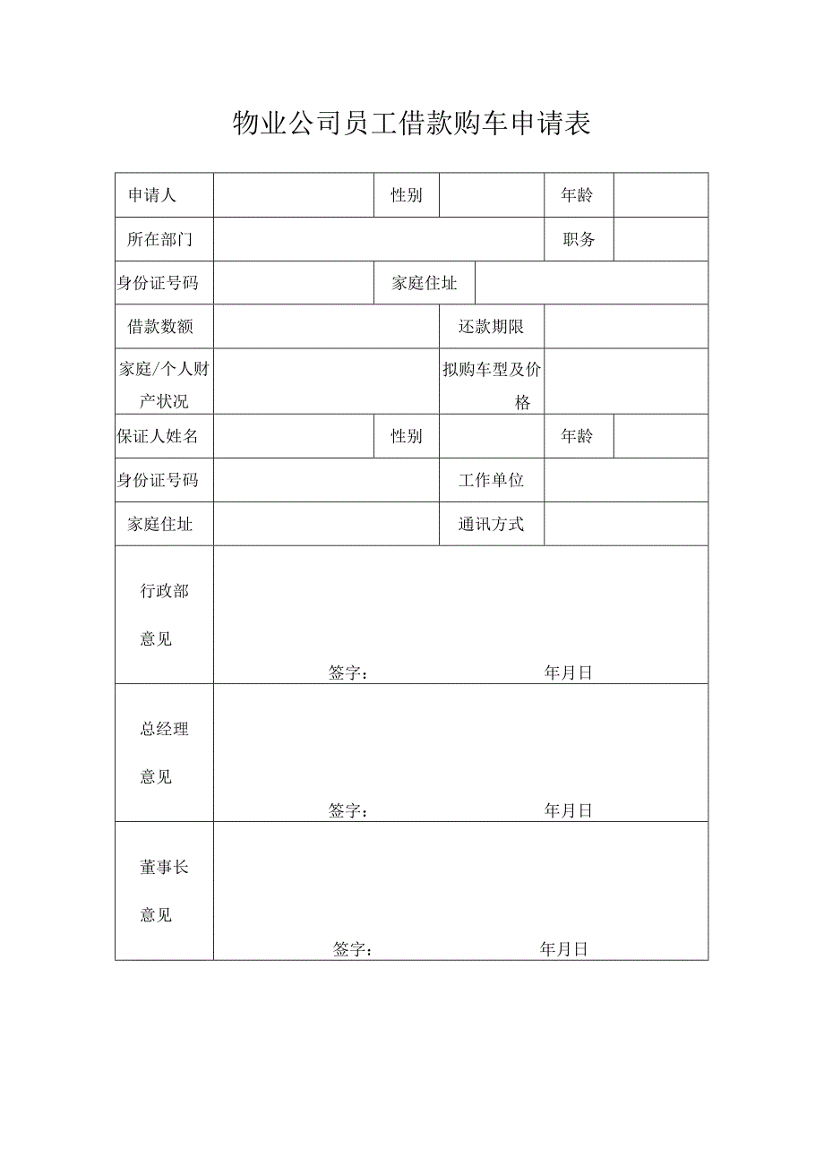 物业公司员工借款购车申请表.docx_第1页