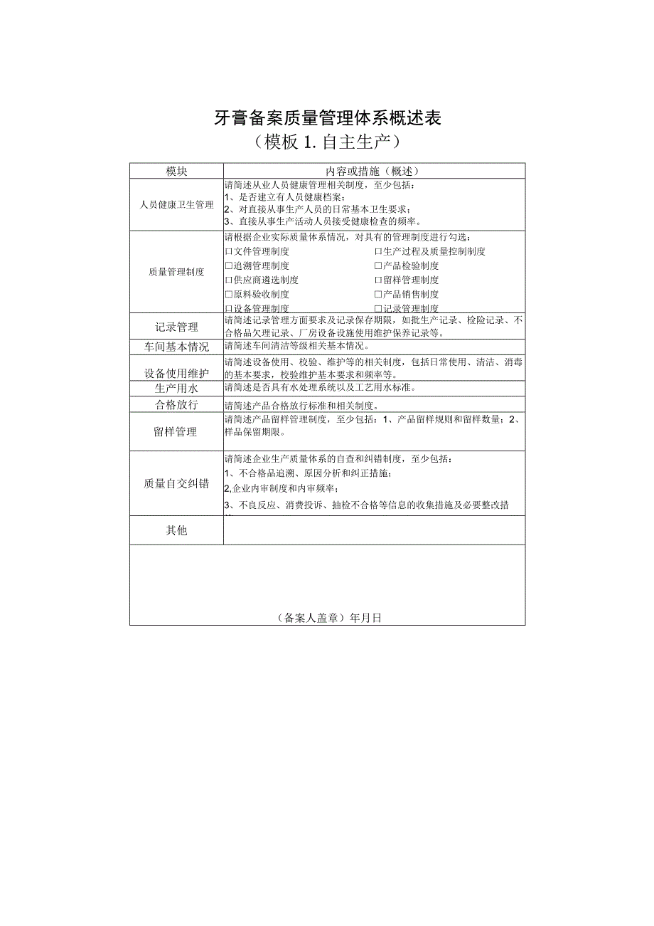 牙膏备案质量管理体系概述表.docx_第1页