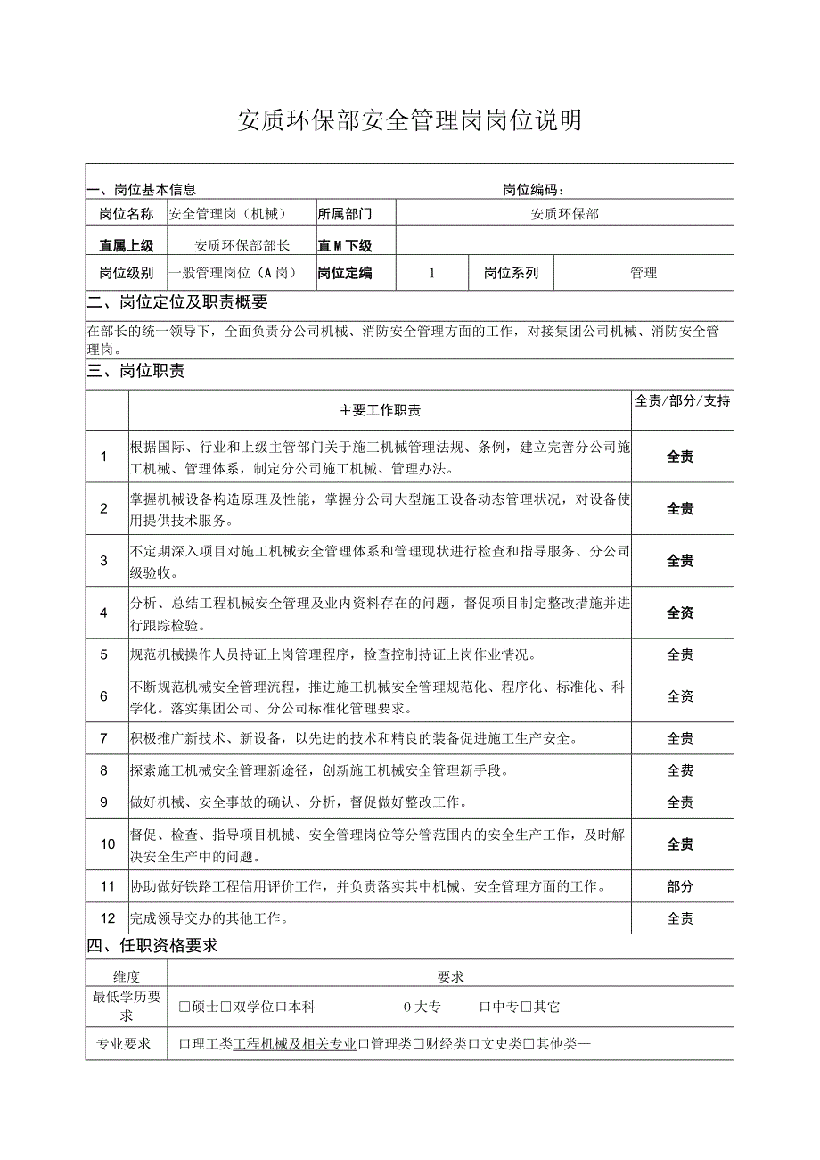 环保部安全管理岗岗位说明.docx_第1页