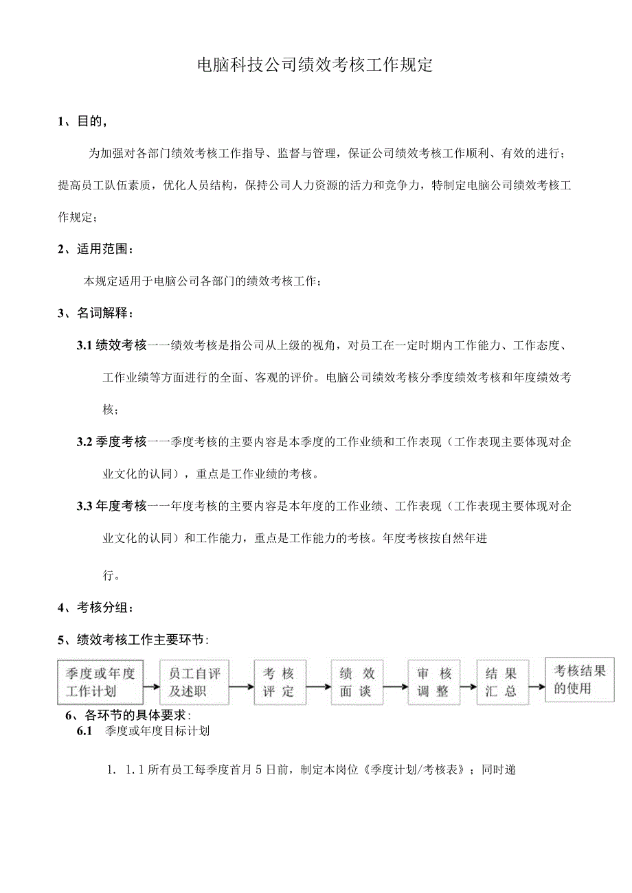 电脑科技公司绩效考核工作规定.docx_第1页