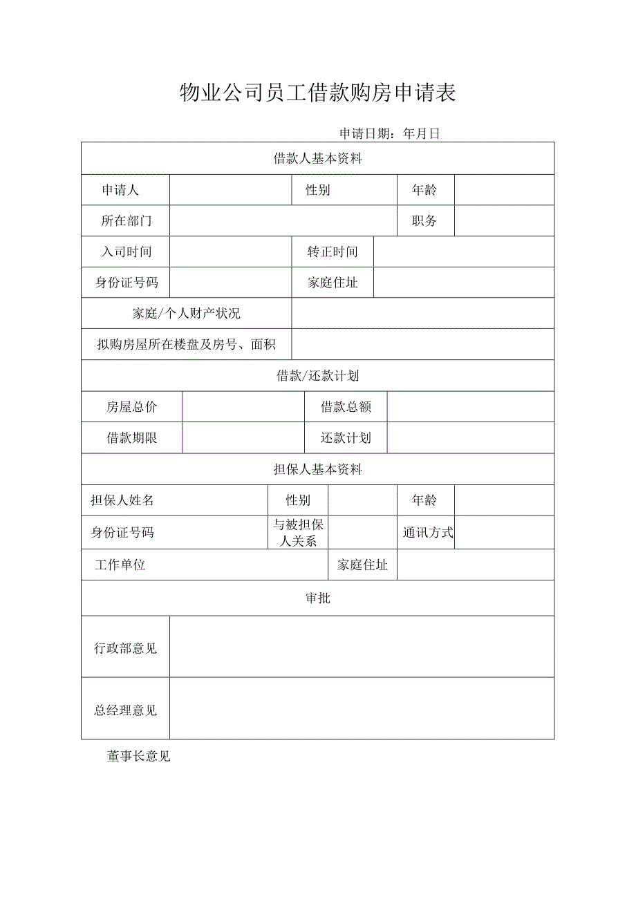 物业公司员工借款购房申请表.docx_第1页