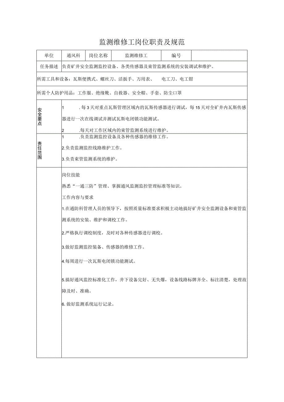 监测维修工岗位职责及规范.docx_第1页