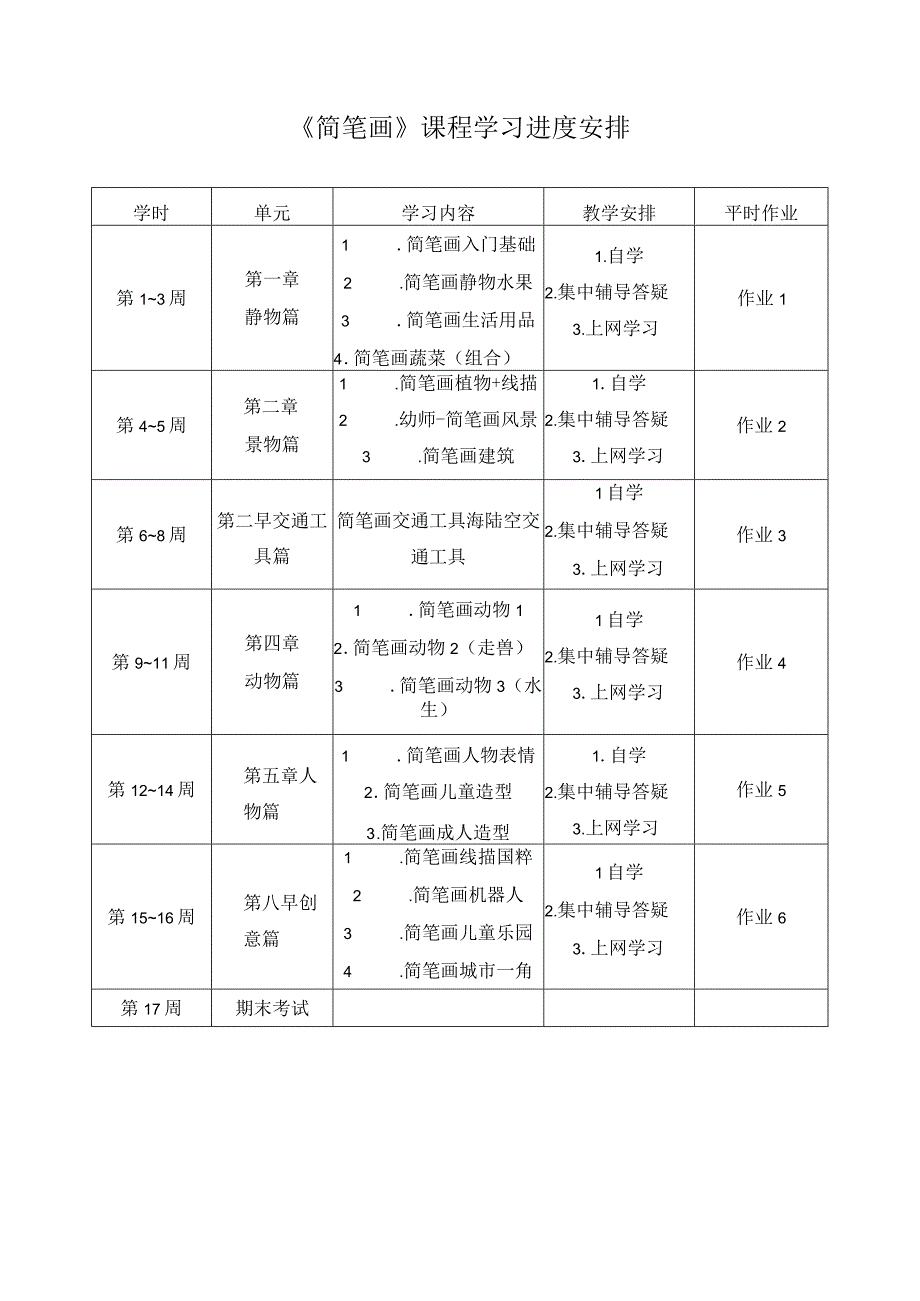 简笔画课程学习进度安排.docx_第1页