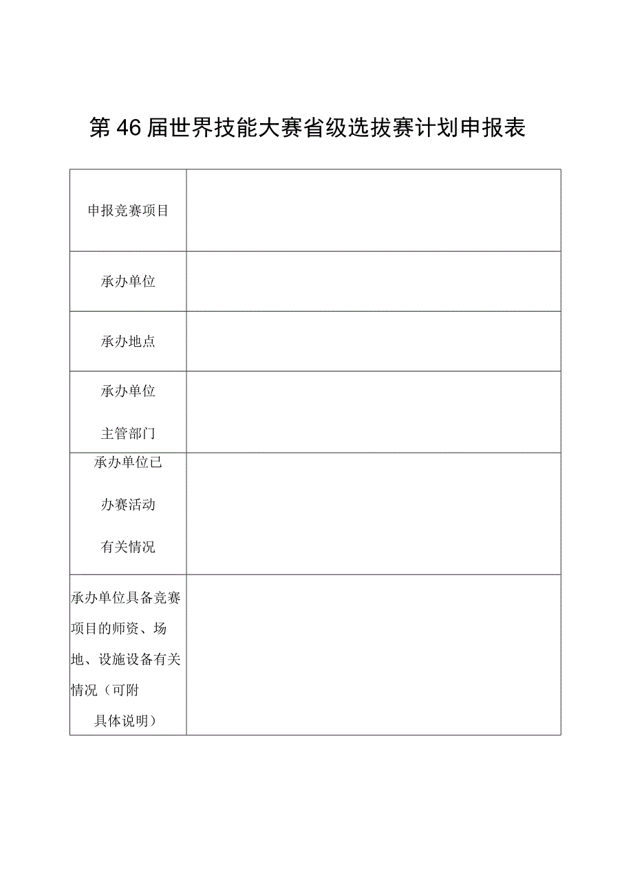 第46届世界技能大赛省级选拔赛计划申报表.docx_第1页