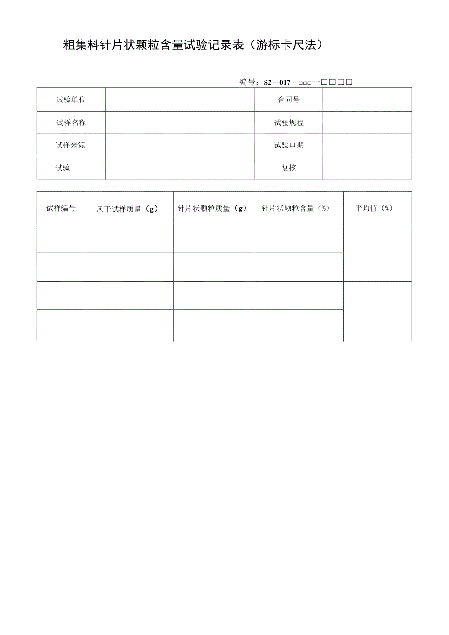 粗集料针片状颗粒含量试验记录表（游标卡尺法）.docx_第1页