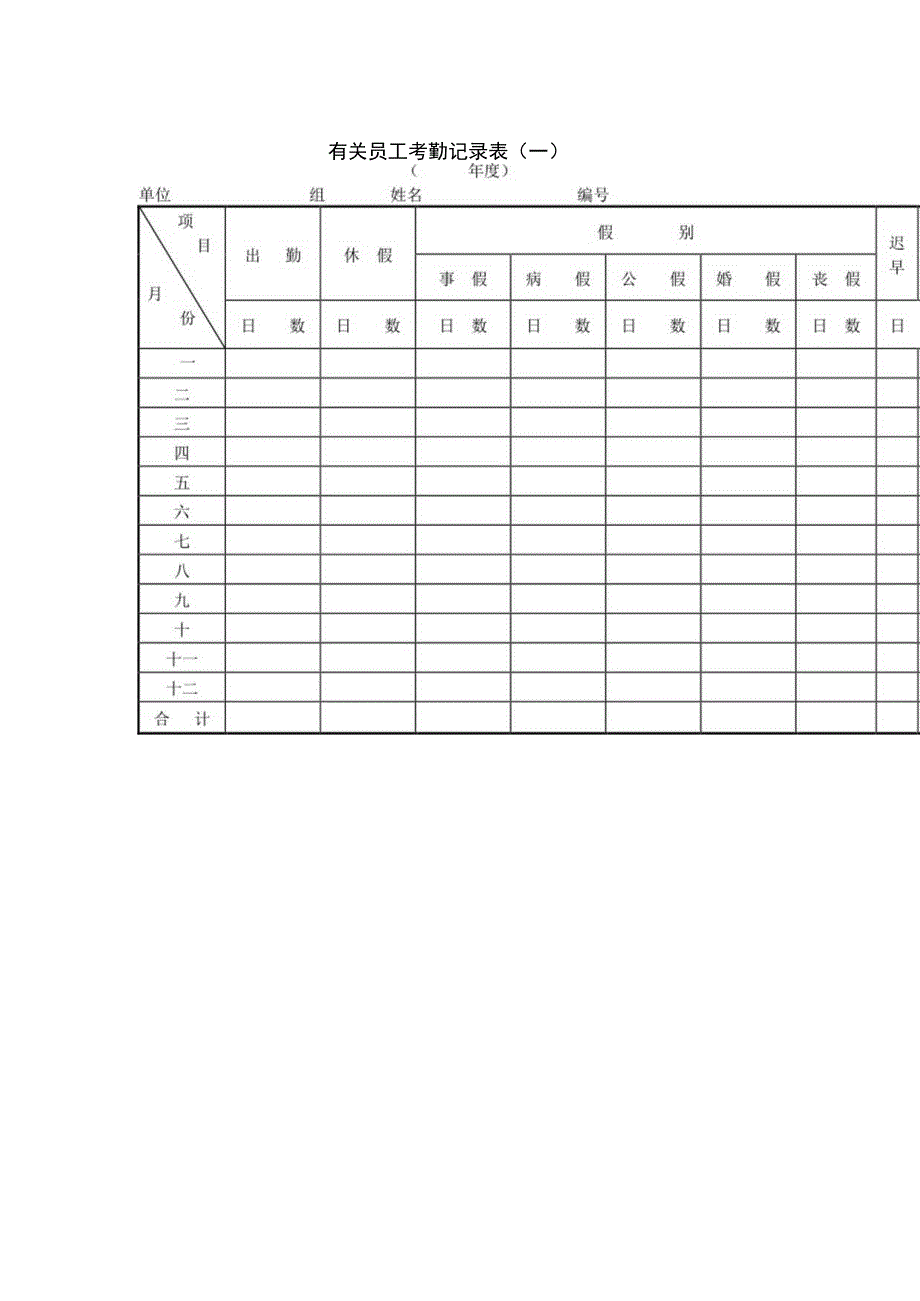 第二节员工考勤记录表一.docx_第1页