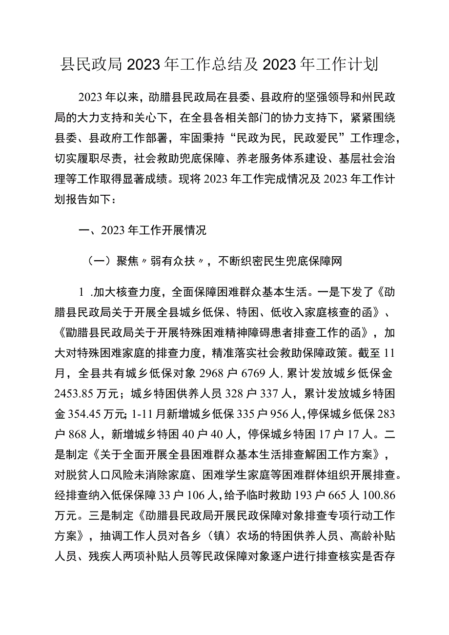 县民政局2022年工作总结及2023年工作计划.docx_第1页