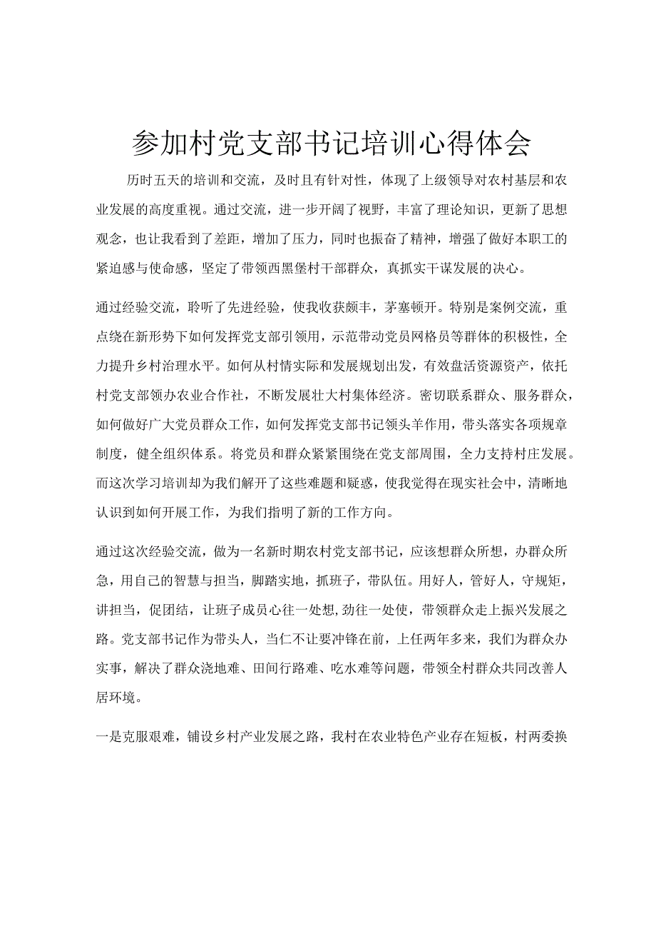 参加村党支部书记培训心得体会.docx_第1页