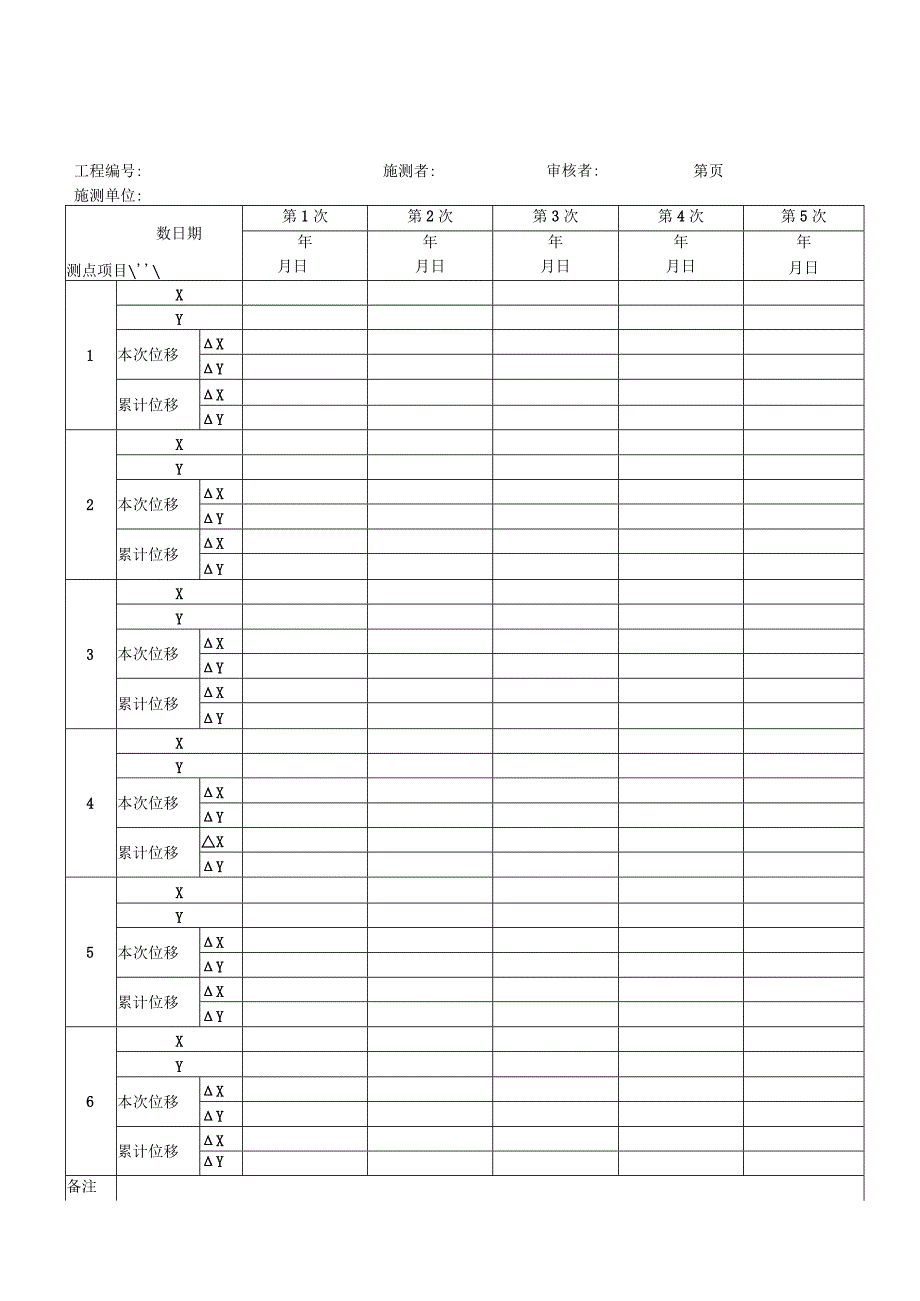 变形监测水平位移观测记录表.docx_第1页