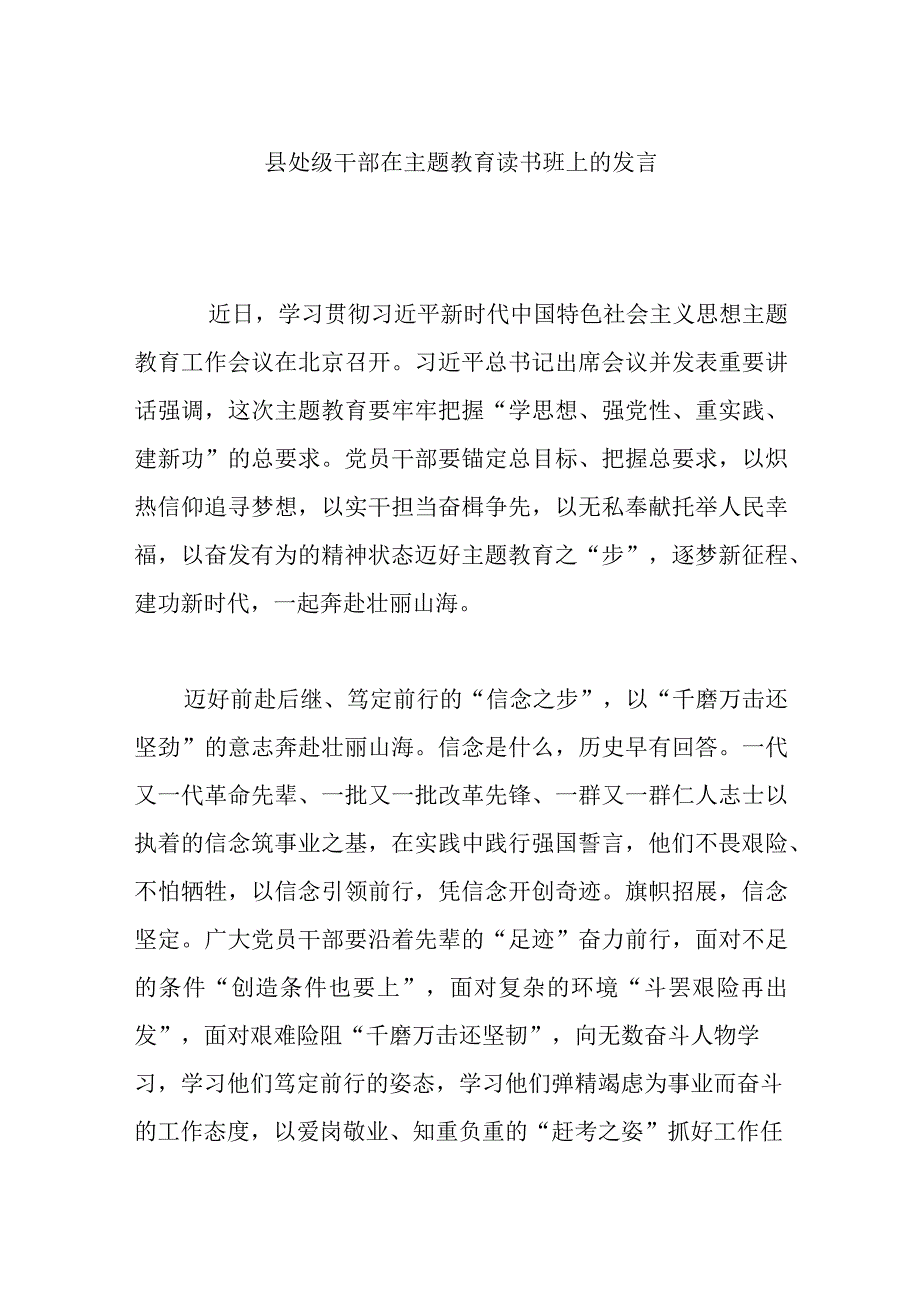 县处级干部在主题教育读书班上发言.docx_第1页