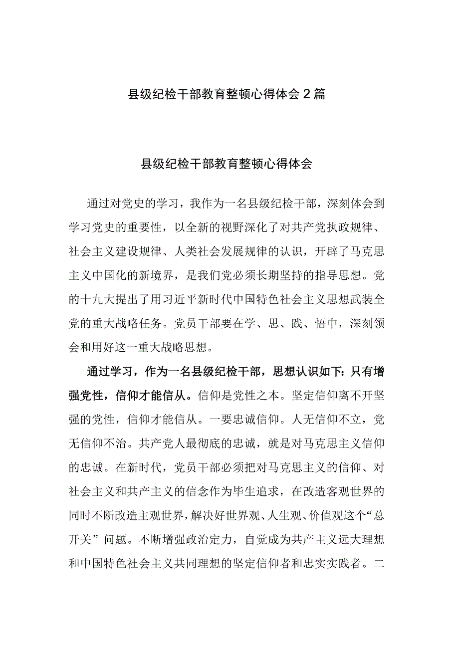 县级纪检干部教育整顿心得体会2篇.docx_第1页