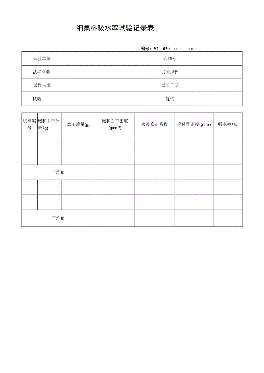 细集料吸水率试验记录表.docx_第1页