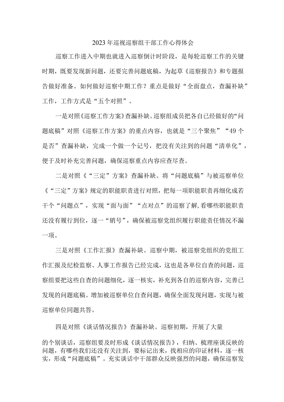 纪委监委2023年纪检巡察组巡检工作个人心得体会 （合计10份）.docx_第1页