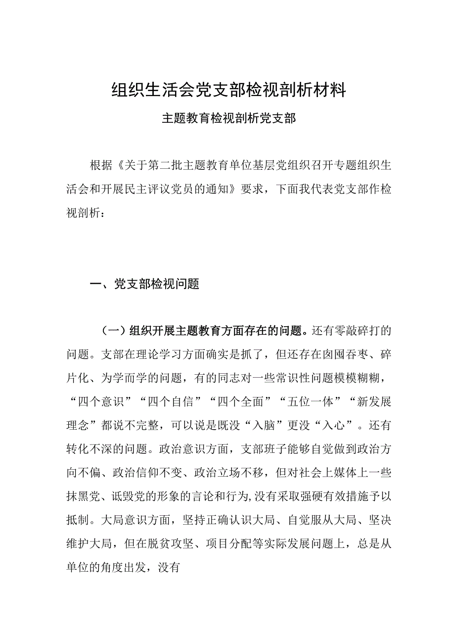 组织生活会党支部检视剖析材料 1.docx_第1页