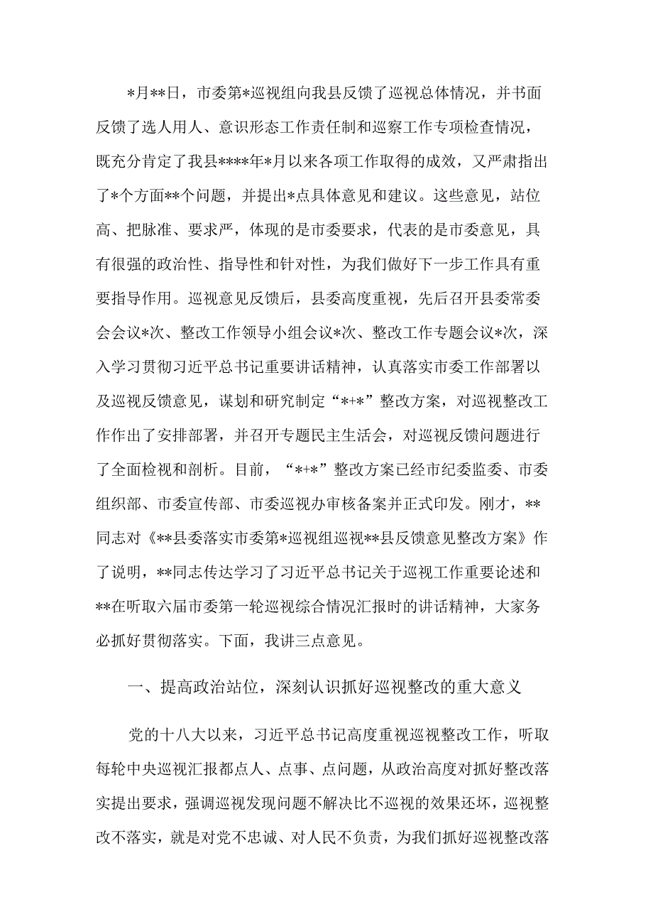 在巡视组反馈意见整改落实工作动员会上的讲话稿与问题工作方案合集.docx_第2页