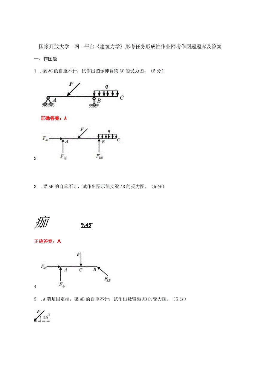 国家开放大学一网一平台《建筑力学》形考任务形成性作业网考作图题题库及答案.docx_第1页