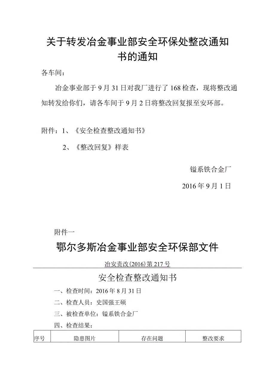 各车间整改通知.docx_第1页