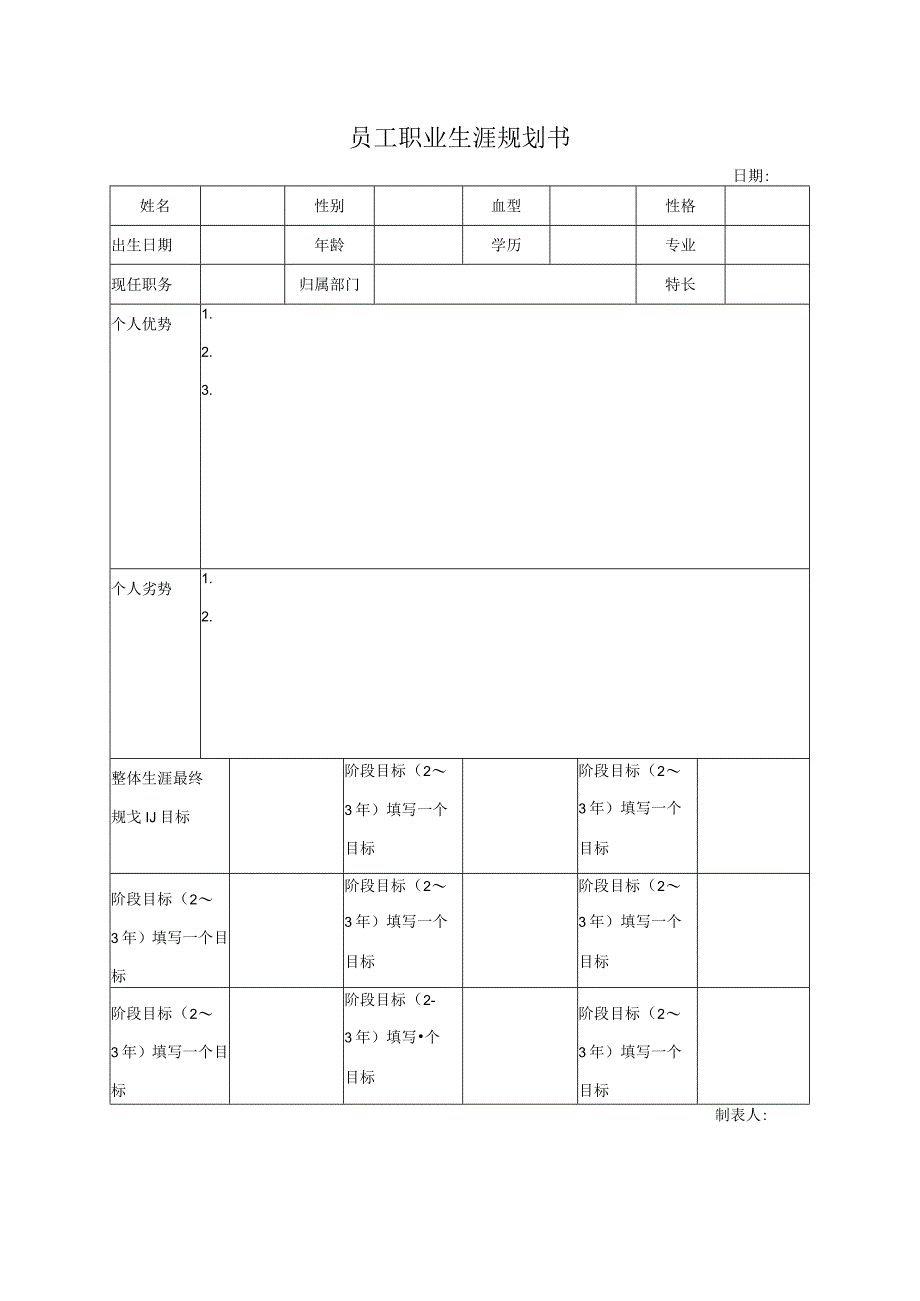 员工职业生涯规划书.docx_第1页