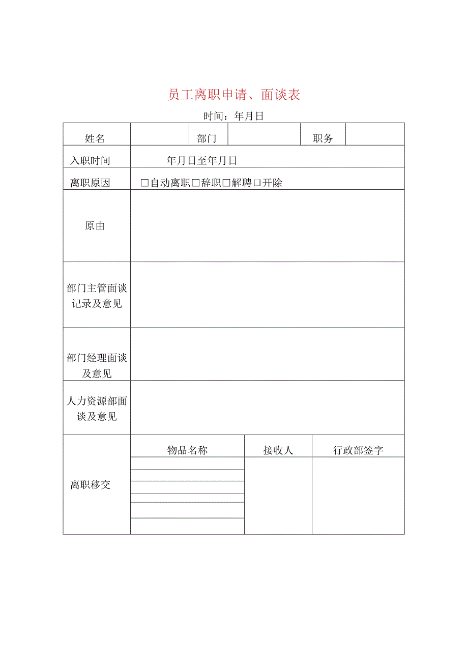 员工离职申请面谈表.docx_第1页