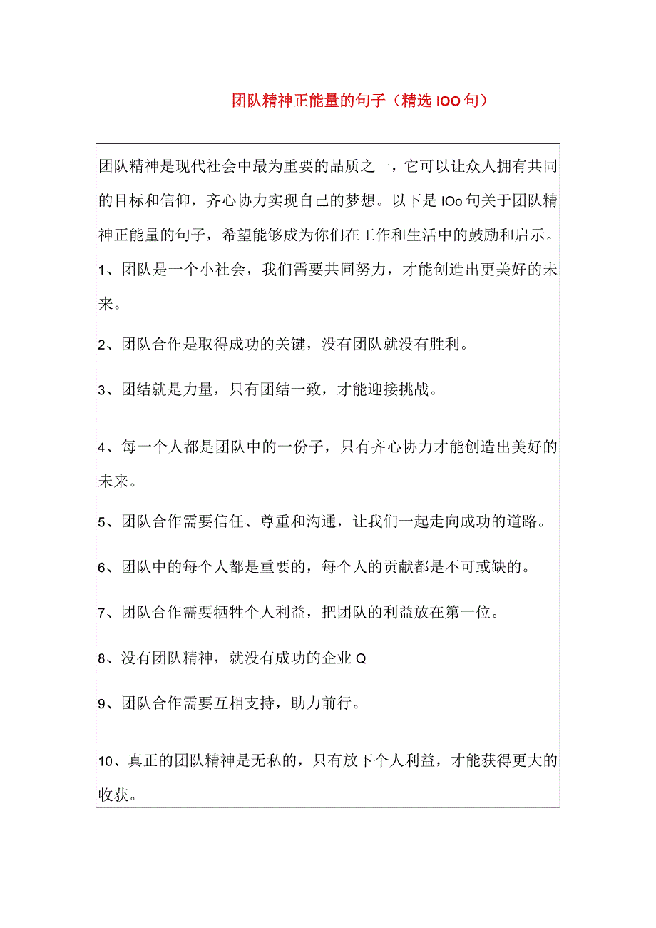 团队精神正能量的句子精选100句.docx_第1页