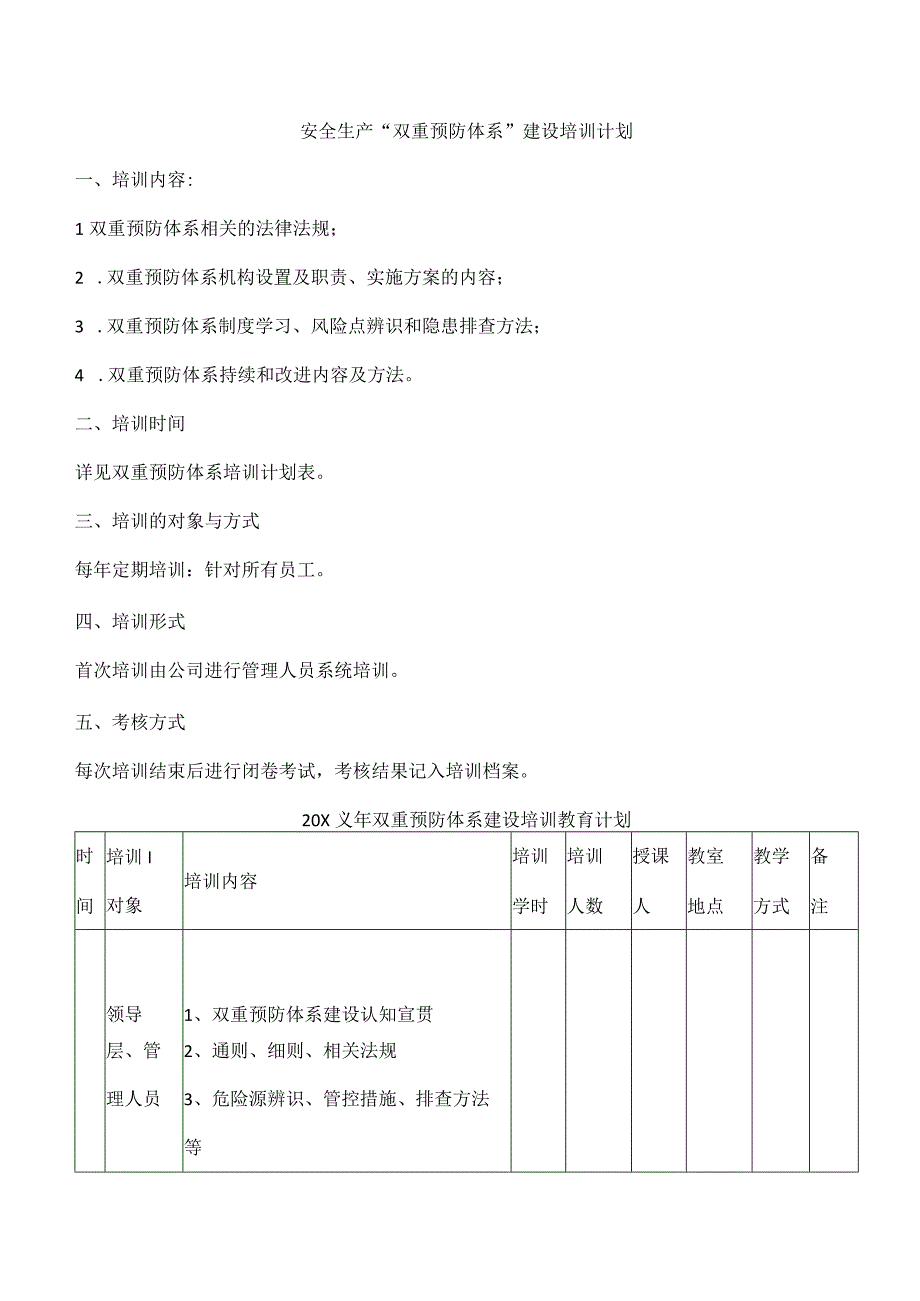 安全生产双重预防体系建设培训计划.docx_第1页