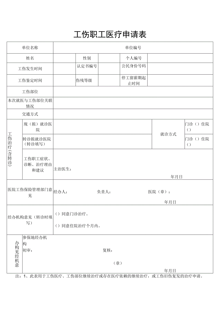 工伤职工医疗申请表.docx_第1页