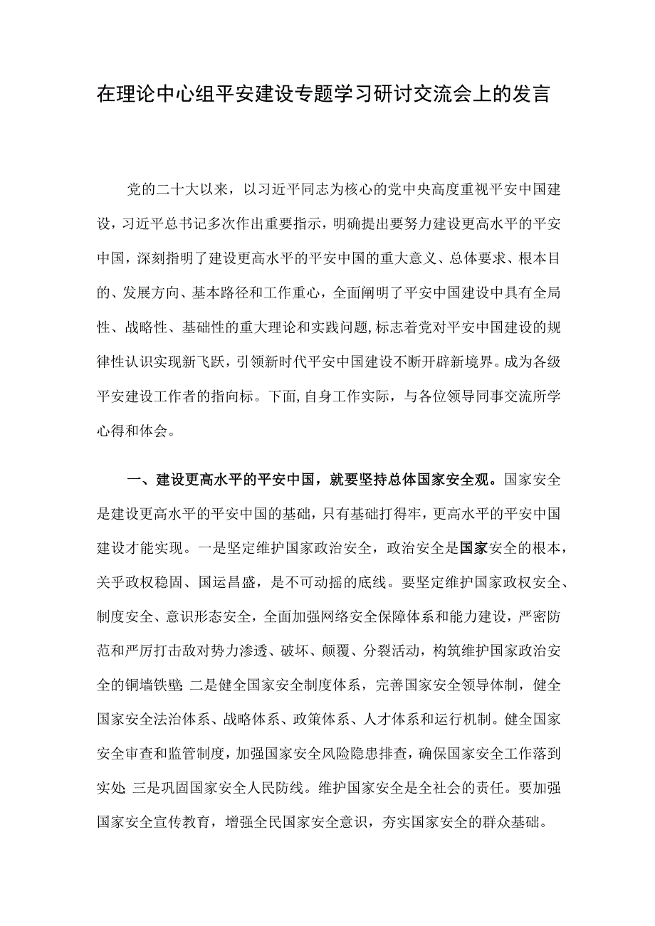 在理论中心组平安建设专题学习研讨交流会上的发言.docx_第1页