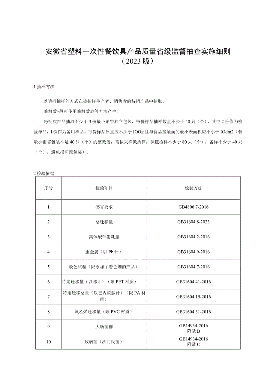 安徽省塑料一次性餐饮具产品质量省级监督抽查实施细则.docx_第1页