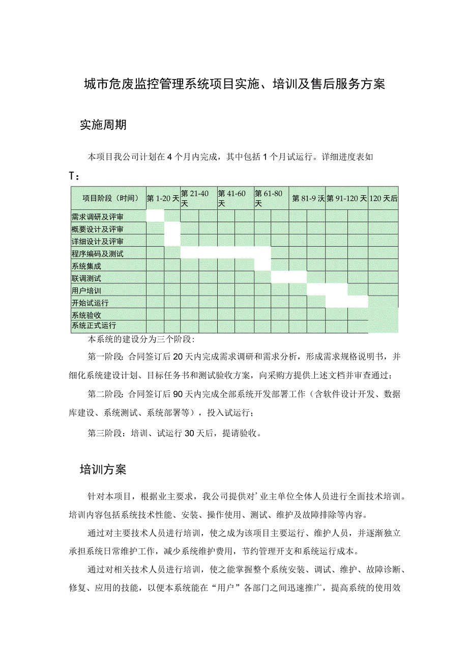 城市危废监控管理系统项目实施培训及售后服务方案.docx_第1页