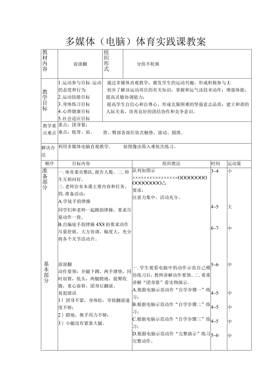 多媒体电脑体育实践课教案.docx_第1页