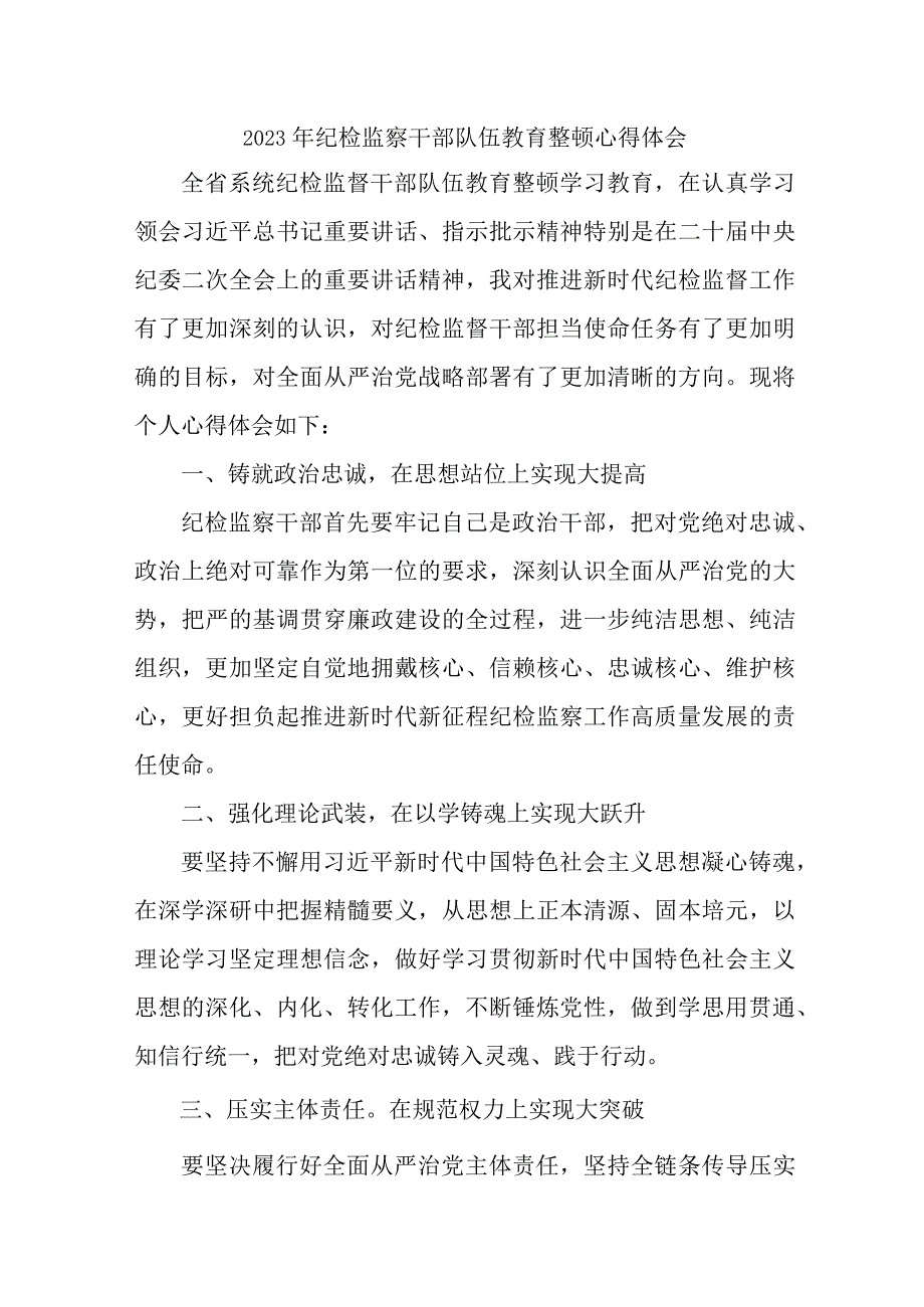 城管监察大队2023年纪检监察干部队伍教育整顿个人心得体会 汇编八份.docx_第1页