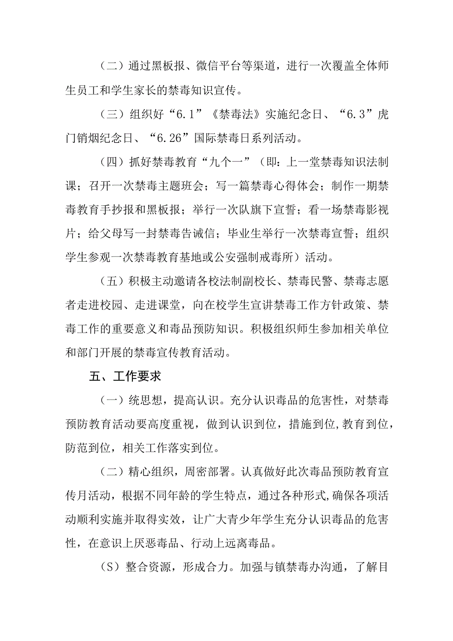 学校毒品预防教育宣传月活动实施方案4篇例文.docx_第2页