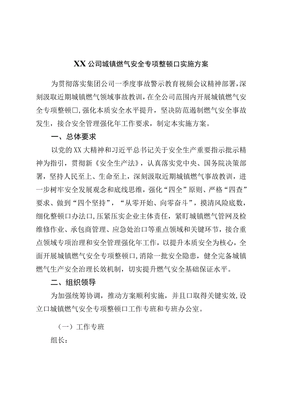 城镇燃气安全专项整治实施方案.docx_第1页