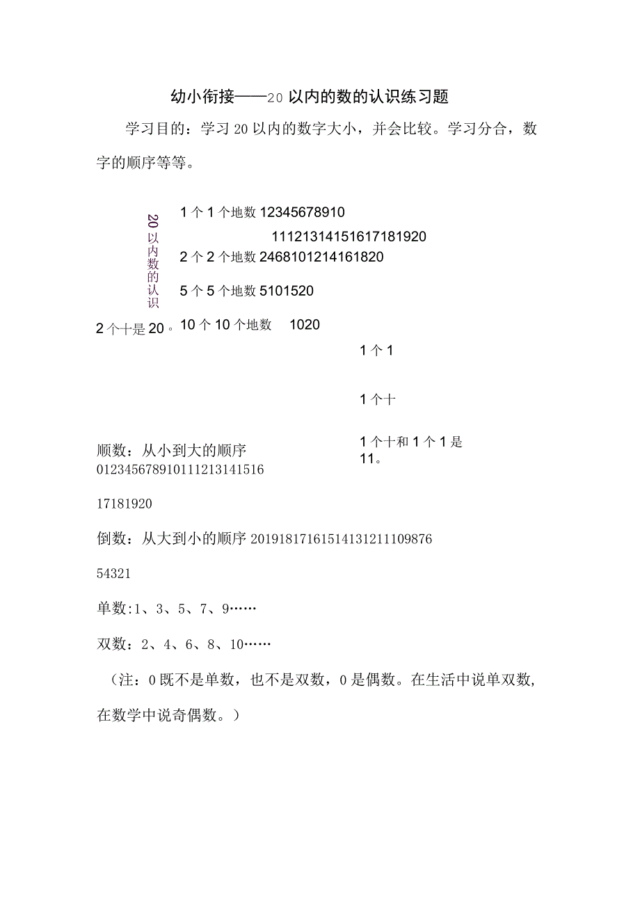 幼小衔接20以内的数的认识练习题.docx_第1页