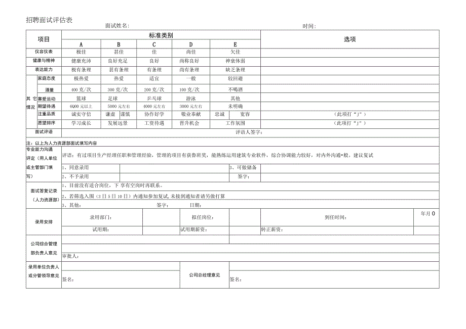 招聘面试评估表.docx_第1页