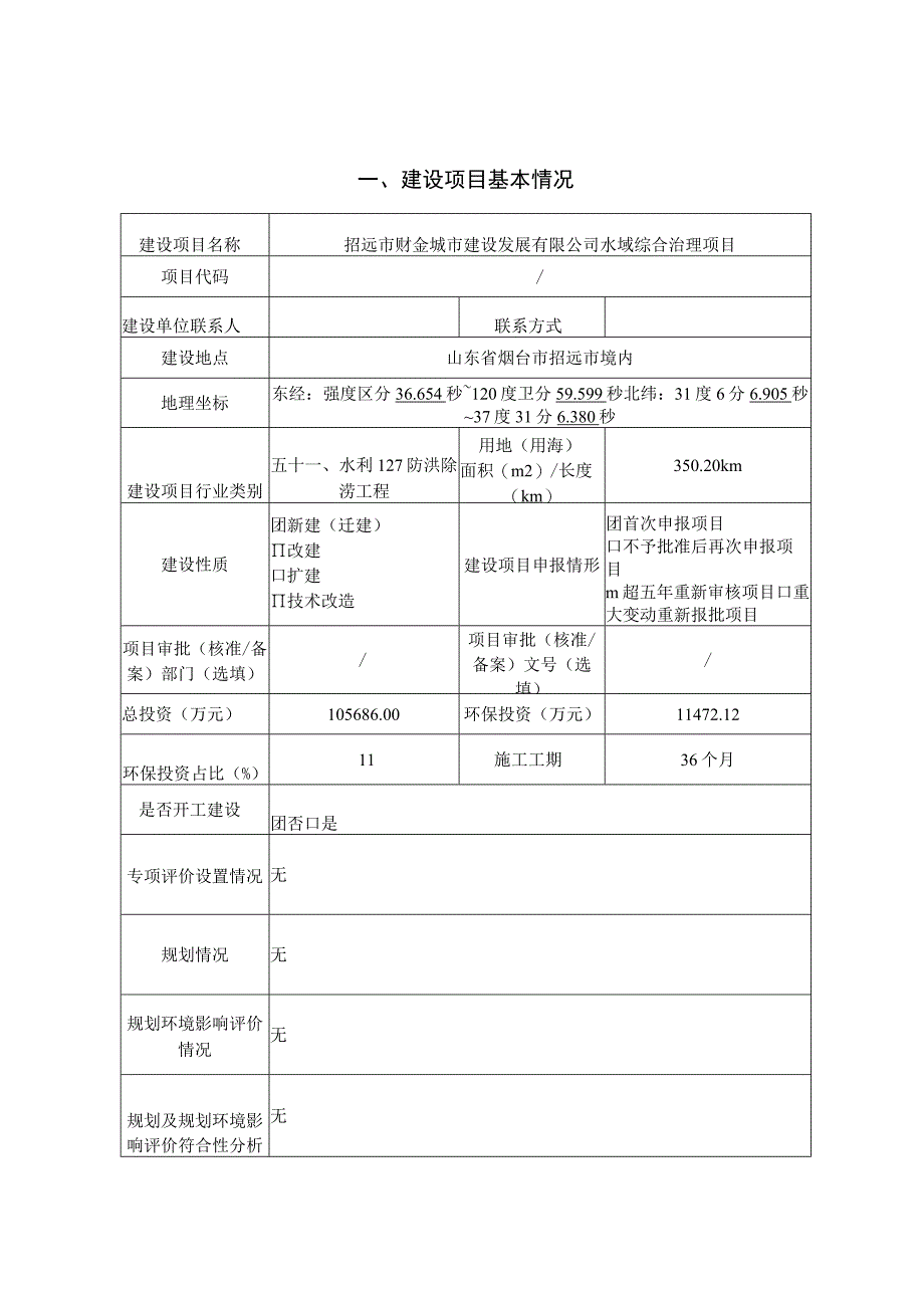 招远市财金城市建设发展有限公司水域综合治理项目环评报告表.docx_第1页