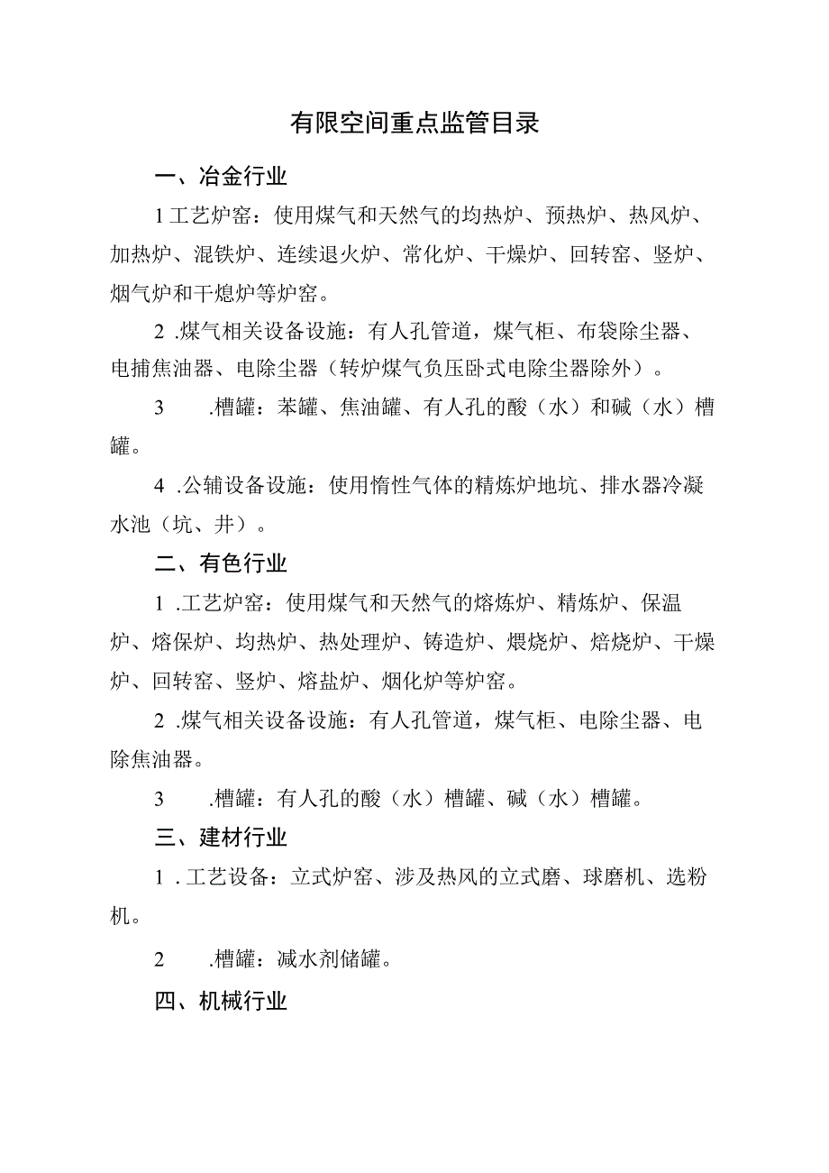 有限空间重点监管目录.docx_第1页