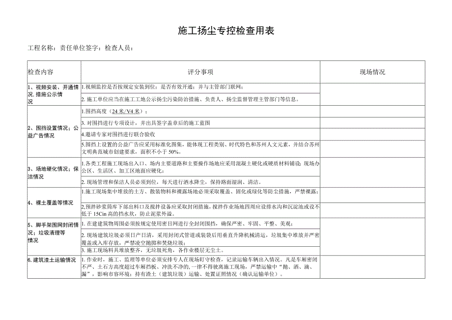 施工扬尘专控检查用表.docx_第1页