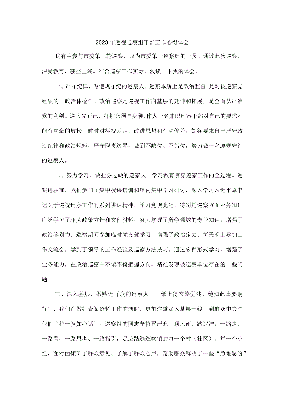 新编全省2023年纪检巡察组巡检工作个人心得体会 6份.docx_第1页