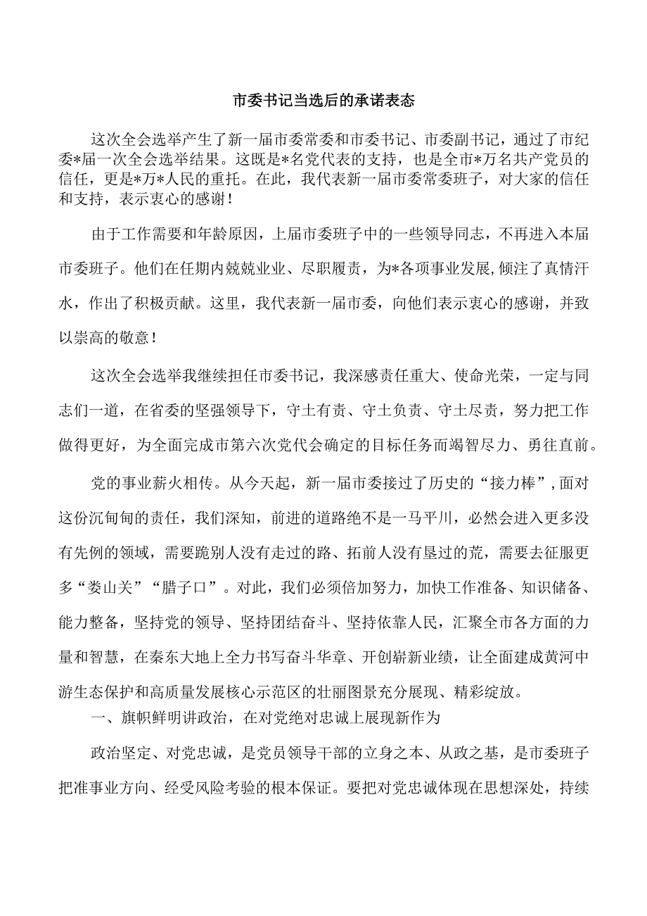 市委书记当选后的承诺表态.docx_第1页